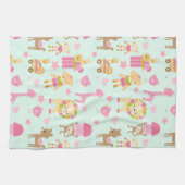 Niedliches Muster mit glücklichen Tieren und Spiel Geschirrtuch (Horizontal)