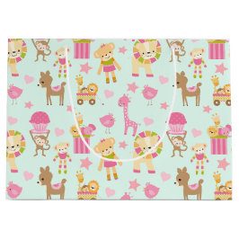 Niedliches Muster mit glücklichen Tieren und Spiel Große Geschenktüte