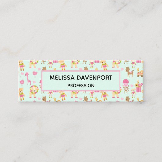 Niedliches Muster mit glücklichen Tieren und Spiel Mini Visitenkarte (Vorderseite)