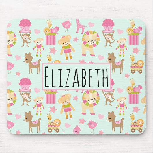 Niedliches Muster mit glücklichen Tieren und Spiel Mousepad (Vorne)