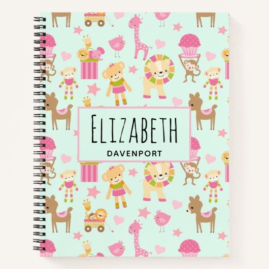 Niedliches Muster mit glücklichen Tieren und Spiel Notizblock (Vorderseite)