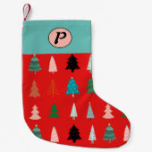 Niedliches Muster mit Monogramm rote, farbige Bäum Kleiner Weihnachtsstrumpf (Vorderseite)