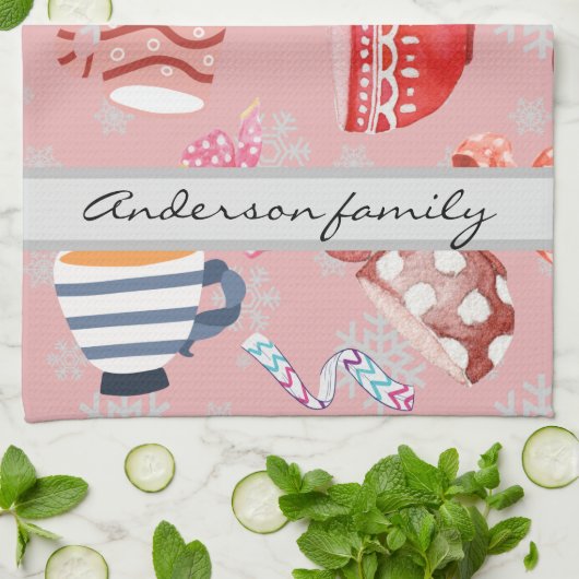 Niedliches Muster mit Monogramm Sake Geschirrtuch (Gefaltet)