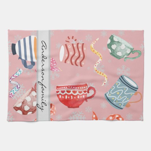 Niedliches Muster mit Monogramm Sake Geschirrtuch (Horizontal)