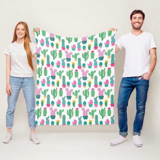 Niedliches Muster moderner Kaktus-Illustrationen Fleecedecke (Beispiel)
