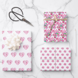 Niedliches Muster Rosa Farbige Blume Wasserfarbe Geschenkpapier Set
