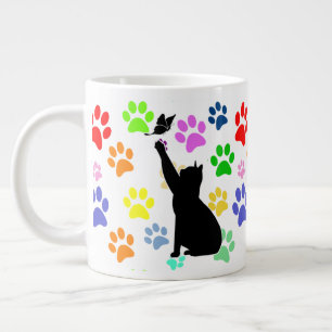 Niedliches Muster und Katze Schmetterlingsjagd Jumbo-Tasse