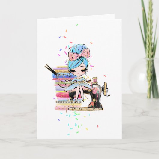 Niedliches Nähen von Cartoon für den Seamstress-Dr Karte (Vorderseite)