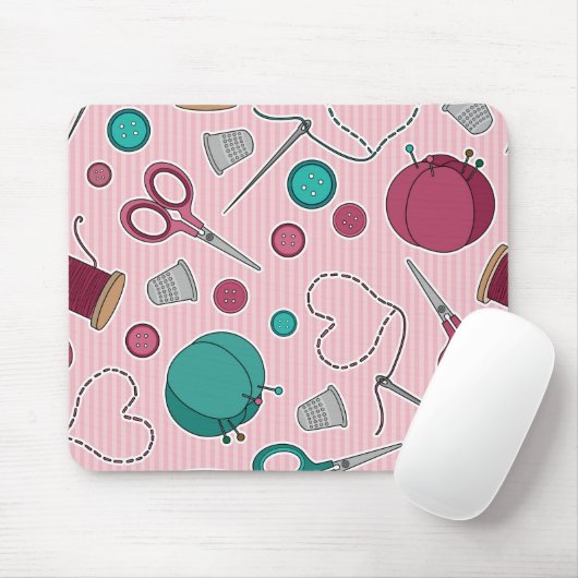 Niedliches nähendes Themed Muster-Rosa Mousepad (Mit Mouse)