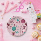 Niedliches nähendes Themed Muster-Rosa Pappteller (Party)