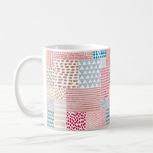 Niedliches nahtloses Muster im Patchwork-Stil. Ein Kaffeetasse (Links)