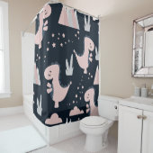 Niedliches nahtloses Muster mit rosa Dinosauriern  Duschvorhang (Beispiel)