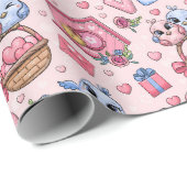 Niedliches nahtloses Muster mit Vögeln und Herzen Geschenkpapier (Rolleneckpunkt)