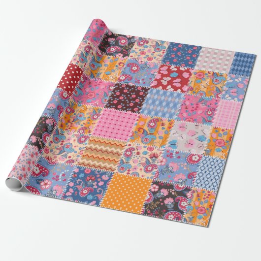 Niedliches nahtloses Patchwork-Muster Geschenkpapier (Ungerollt)