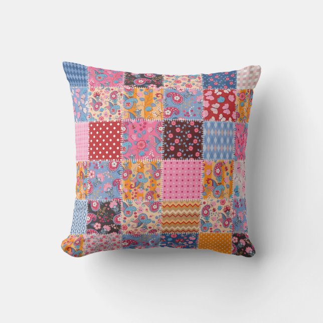 Niedliches nahtloses Patchwork-Muster Kissen (Vorderseite)