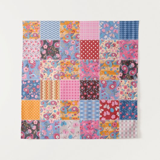 Niedliches nahtloses Patchwork-Muster Wandteppich (Vorderseite (Horizontal))