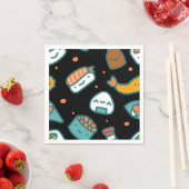 Niedliches, nahtloses Sushi-Muster in Schwarz Serviette (Beispiel)