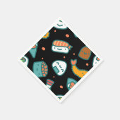 Niedliches, nahtloses Sushi-Muster in Schwarz Serviette (Ecke)