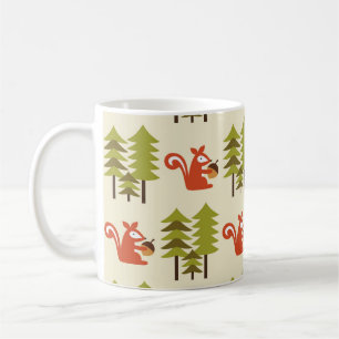 niedliches nahtloses Waldmuster-Design. Vintage Er Kaffeetasse