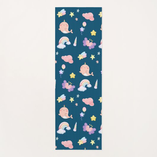 Niedliches Narwhal Fish Unicorn Regenbogenseemuste Yogamatte (Vorderseite)