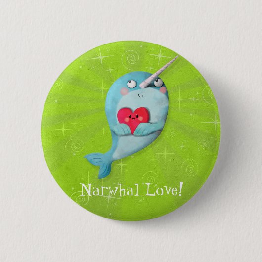 Niedliches Narwhal mit Herzen Button (Vorderseite)