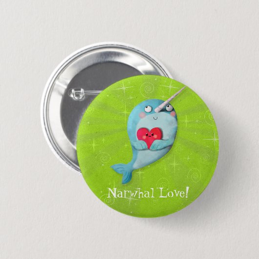 Niedliches Narwhal mit Herzen Button (Vorne & Hinten)
