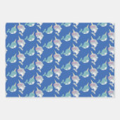 Niedliches Narwhal Whimsical Cartoon Muster in Bla Geschenkpapier Set (Vorderseite 3)