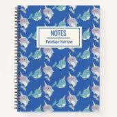 Niedliches Narwhal Whimsical Muster Blau Personali Notizblock (Vorderseite)