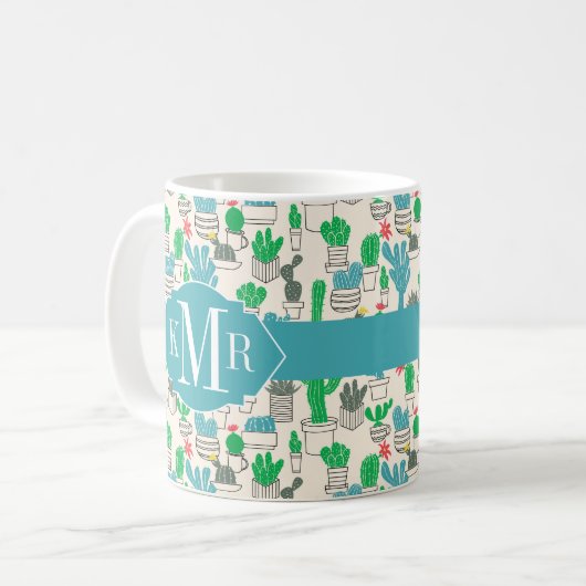 Niedliches natürliches Blumenkaktus-Muster Kaffeetasse (Vorderseite Links)