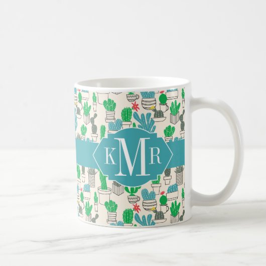 Niedliches natürliches Blumenkaktus-Muster Kaffeetasse (Rechts)