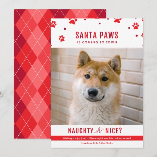 Niedliches Naughty oder Nice Hund Weihnachten Foto (Vorne/Hinten)