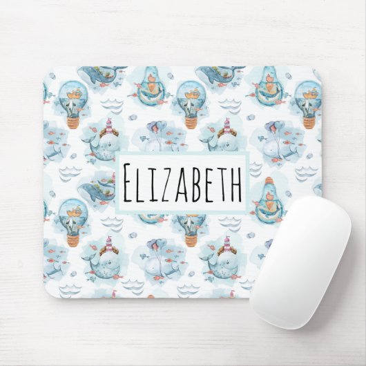 Niedliches Nautic Whales Watercolor Pattern Mouse  Mousepad (Mit Mouse)