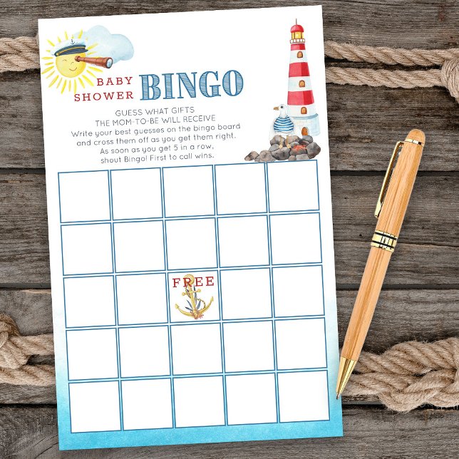 Niedliches Nautical Baby Shooting Bingo Game (Baby Bingo game card from my Ahoy it's a boy Nautical Baby Shower collection)