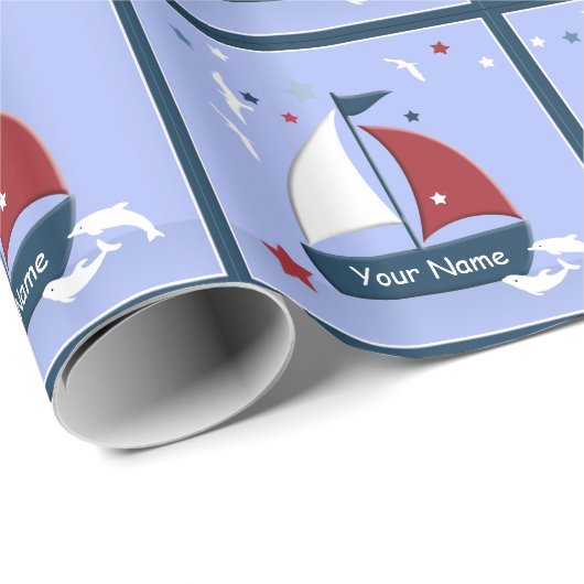 Niedliches Nautical Design für Segelboote Geschenkpapier (Rolleneckpunkt)