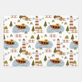 Niedliches Nautical Lighthouse Boat Kid Muster Par Geschenkpapier Set (Vorderseite)