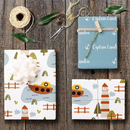 Niedliches Nautical Lighthouse Boat Kid Muster Par Geschenkpapier Set