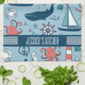 Niedliches Nautical Pattern Baby Blue Background Geschirrtuch (Gefaltet)