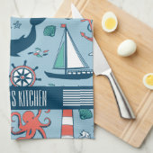Niedliches Nautical Pattern Baby Blue Background Geschirrtuch (Viertel Falte)