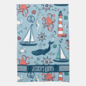 Niedliches Nautical Pattern Baby Blue Background Geschirrtuch (Vertikal)