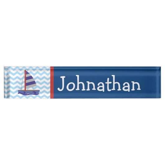 Niedliches Nautical Sail Boat Personalisierte Name Namensplakette (Vorderseite)