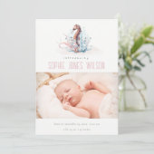 Niedliches Nautical Seepferd Foto Geburtserklärung Dankeskarte (Stehend Vorderseite)