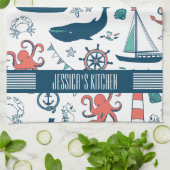 Niedliches nautisches Muster - weißer Hintergrund Geschirrtuch (Gefaltet)