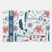 Niedliches nautisches Muster - weißer Hintergrund Geschirrtuch (Horizontal)