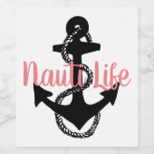 niedliches, nautisches NAUTI LIFE-Skript mit Anker Weinetikett (Einzelnes Label)
