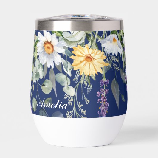 Niedliches Navy Blue Boho Wildblumen Muster (Vorderseite)