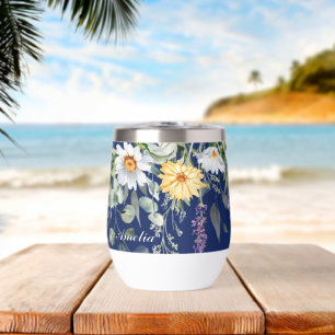 Niedliches Navy Blue Boho Wildblumen Muster