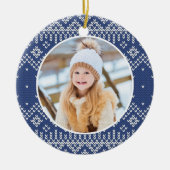 Niedliches Navy Nordic Snowflake Sweater Muster Fo Keramikornament (Vorne)
