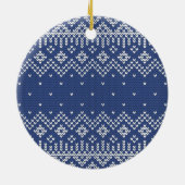 Niedliches Navy Nordic Snowflake Sweater Muster Fo Keramikornament (Hinten)