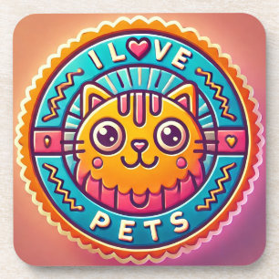 Niedliches Neon Cat Abzeichen Getränkeuntersetzer