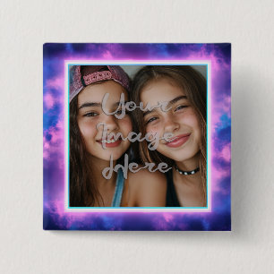 Niedliches Neon Vaporwave Foto Border Button